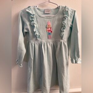 Squiggles by Charlie Kids Ruffle Dress in Light Blue with Mini Nutcracker